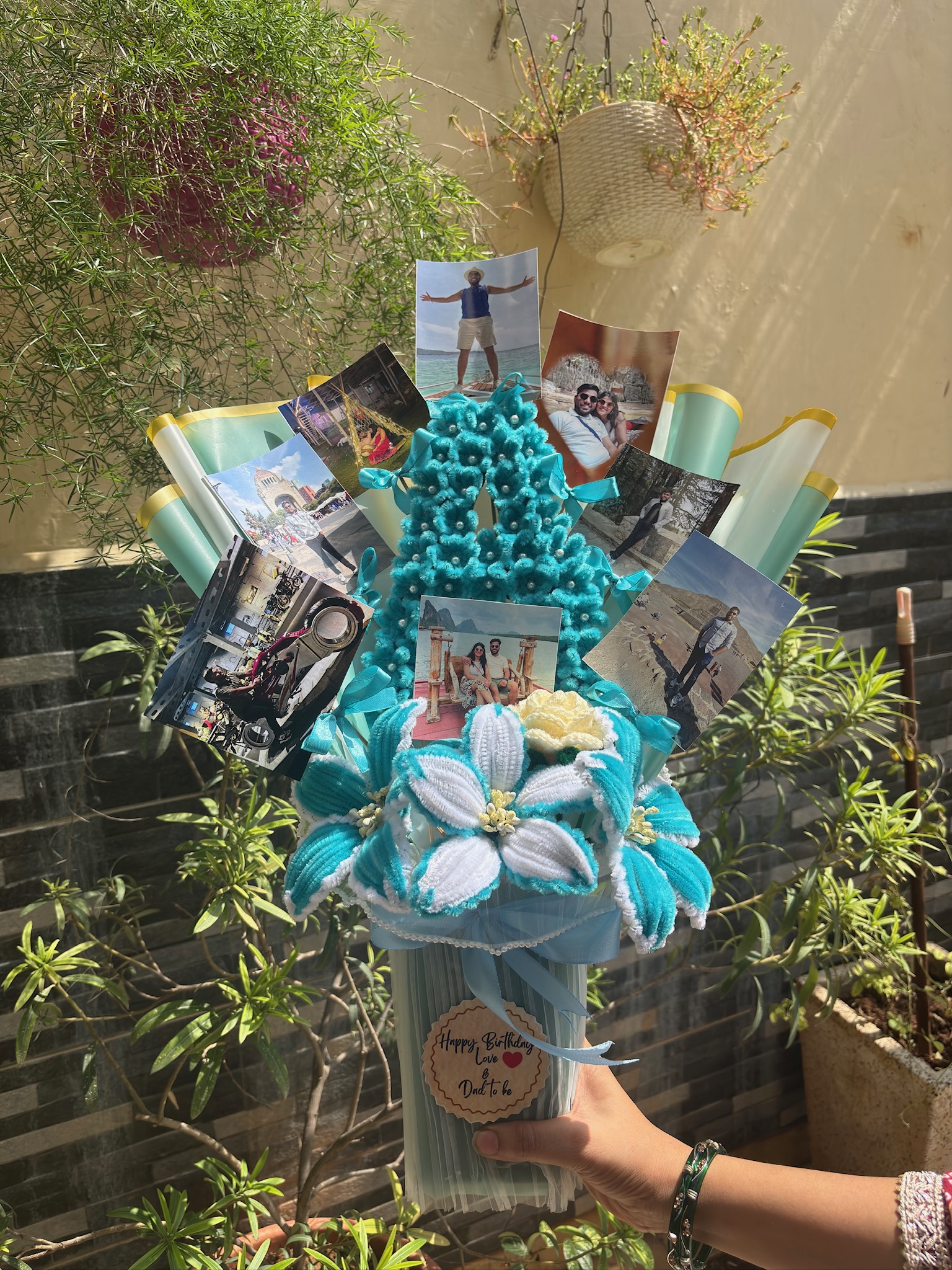 Handmade Crochet Photo Bouquet | Custom Crochet Flower Bouquet with Photos | Personalized Forever Bouquet Gift