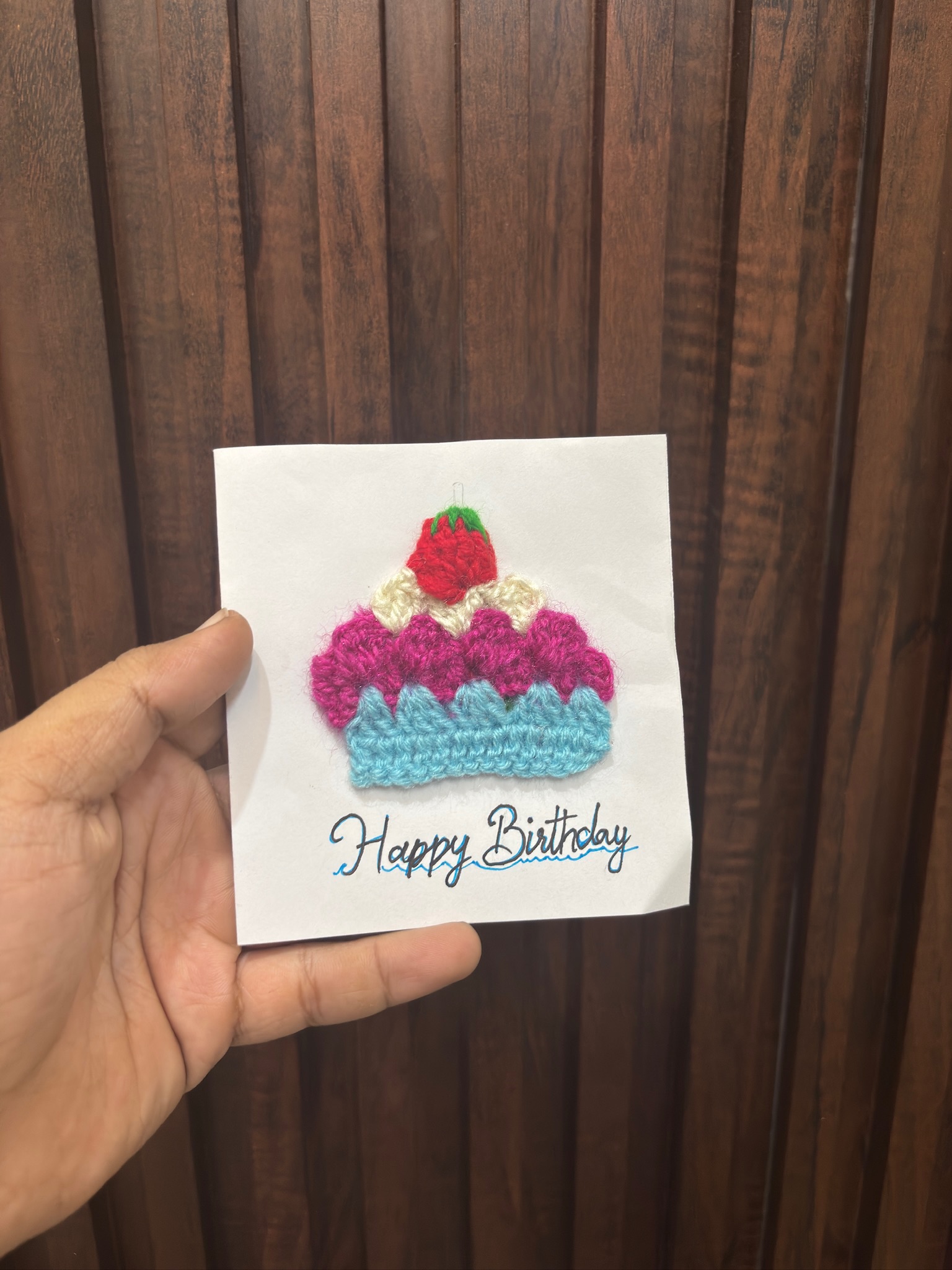 Handmade Crochet Birthday Card with Cute Cupcake – Unique Happy Birthday Greeting Card
