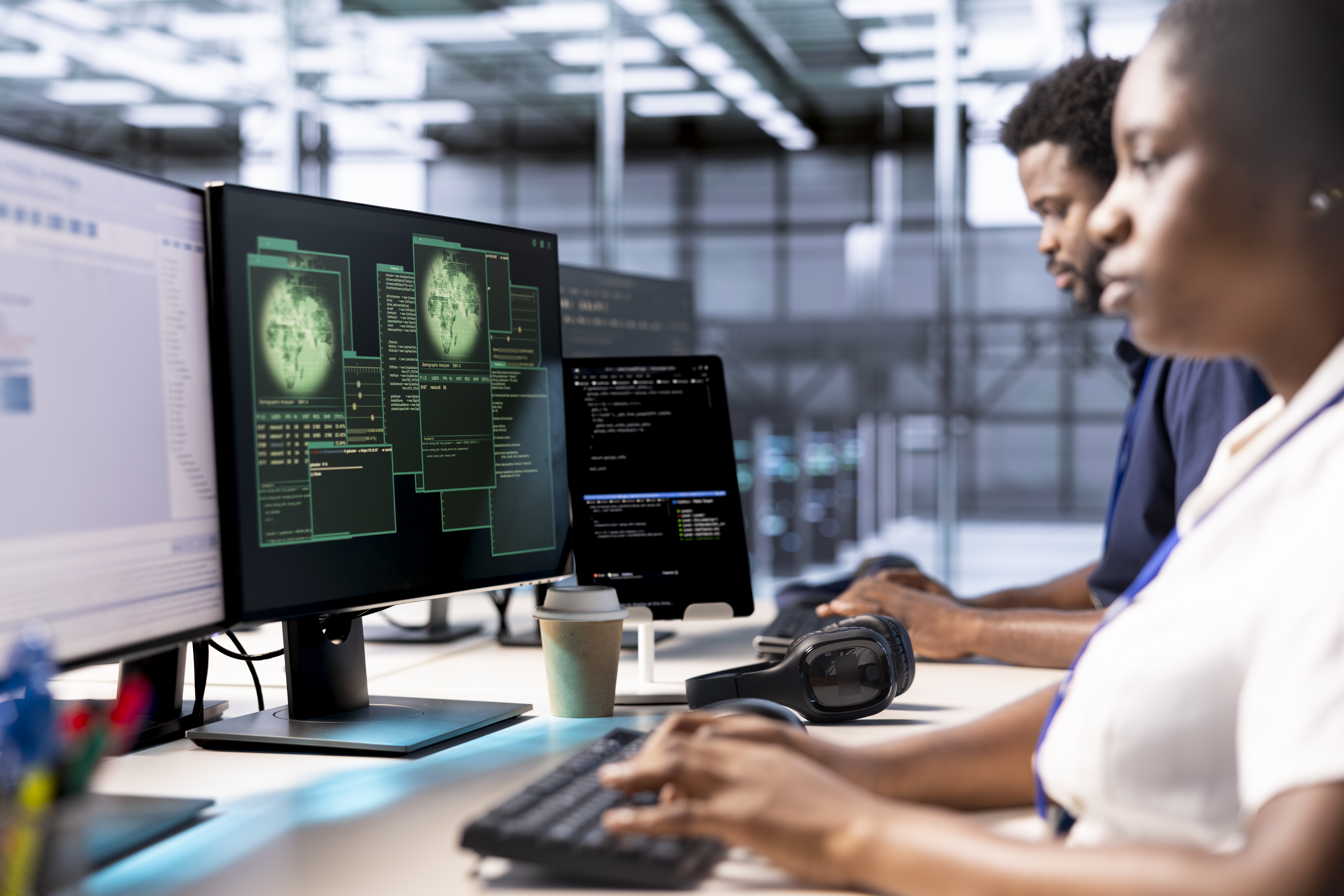 Cybersecurity professional analyzing systems
