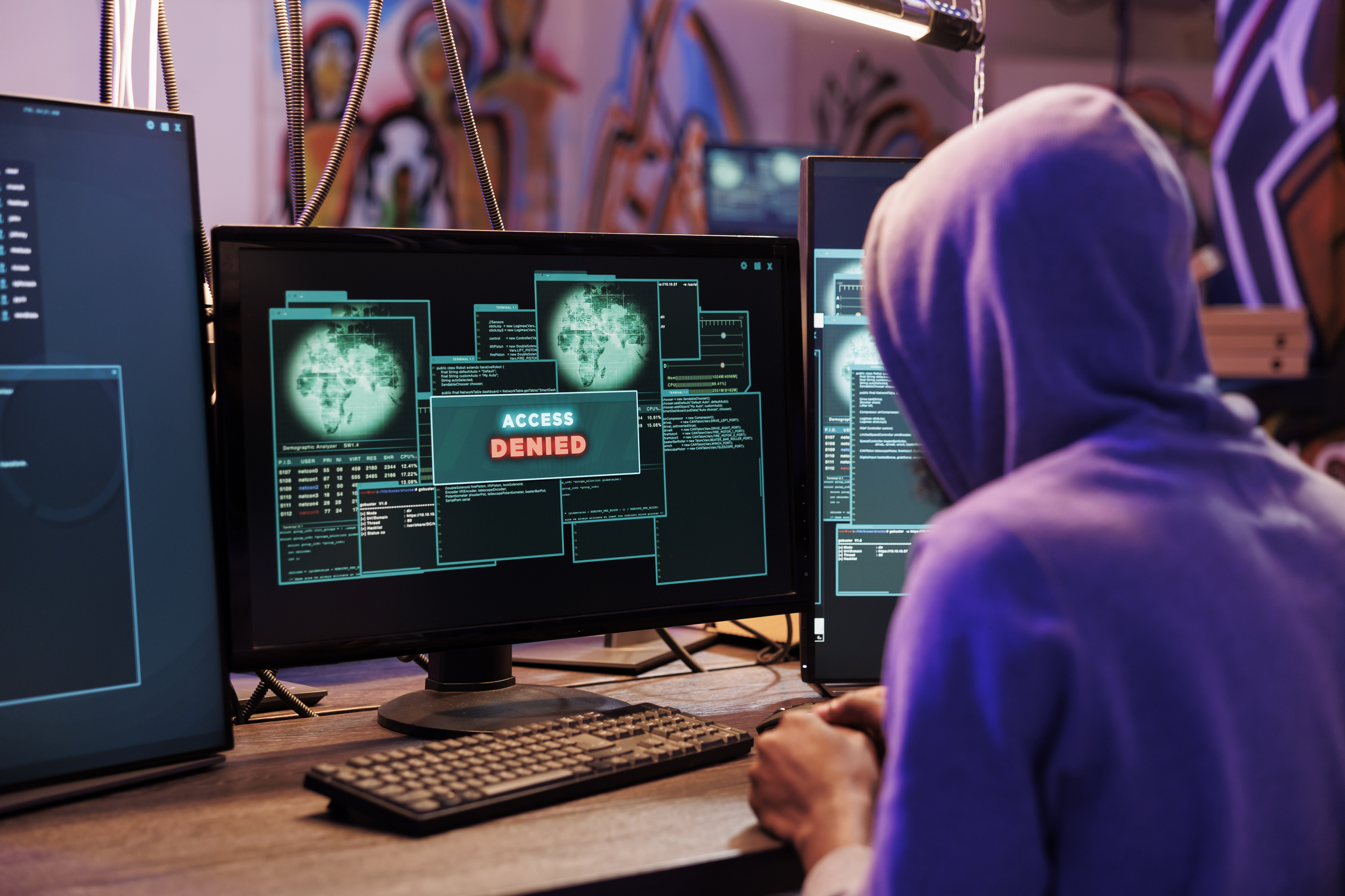 Security analyst defending against a cyber threat