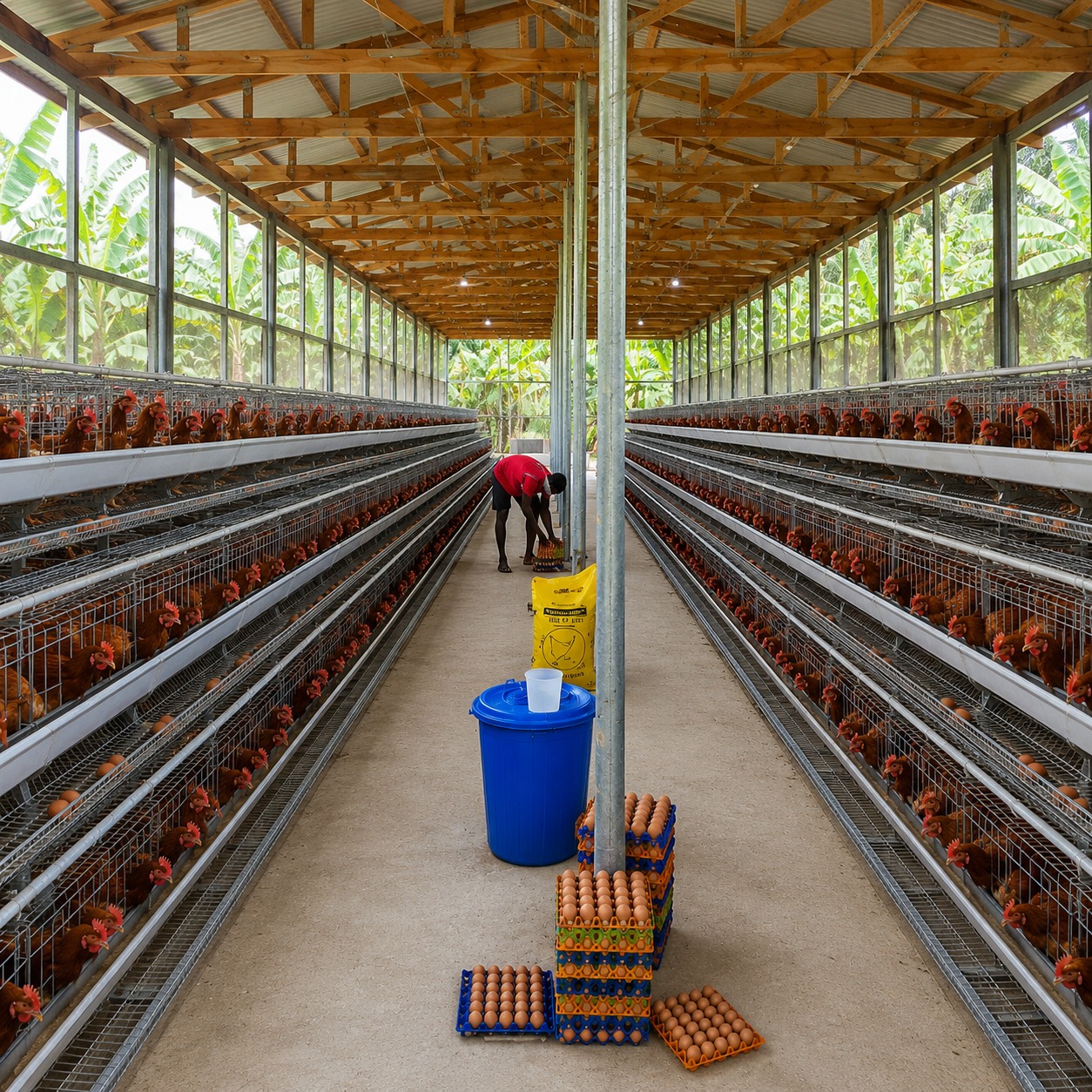 Battery cage rows at Churem Farms