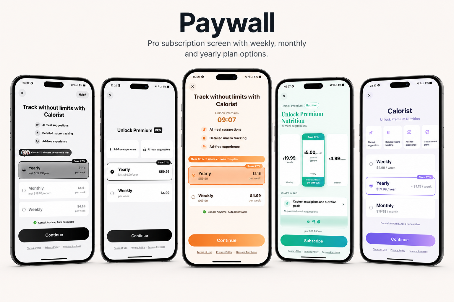 Calorist - Subscription paywall