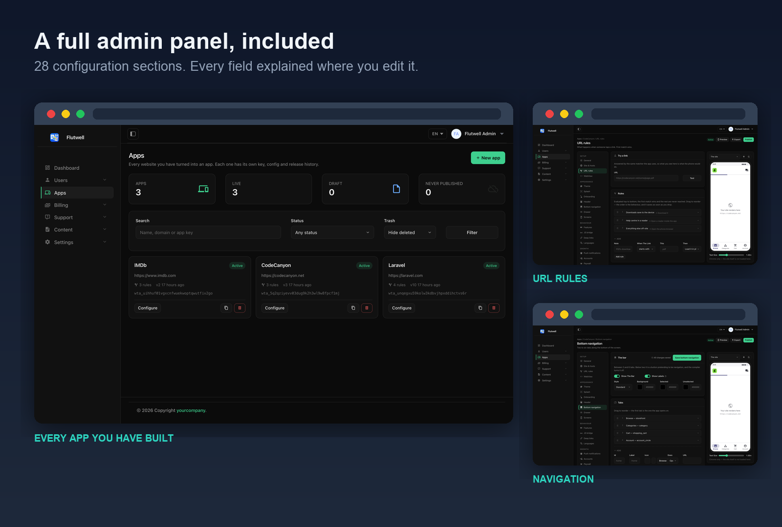 Flutwell WebToApp - the admin panel