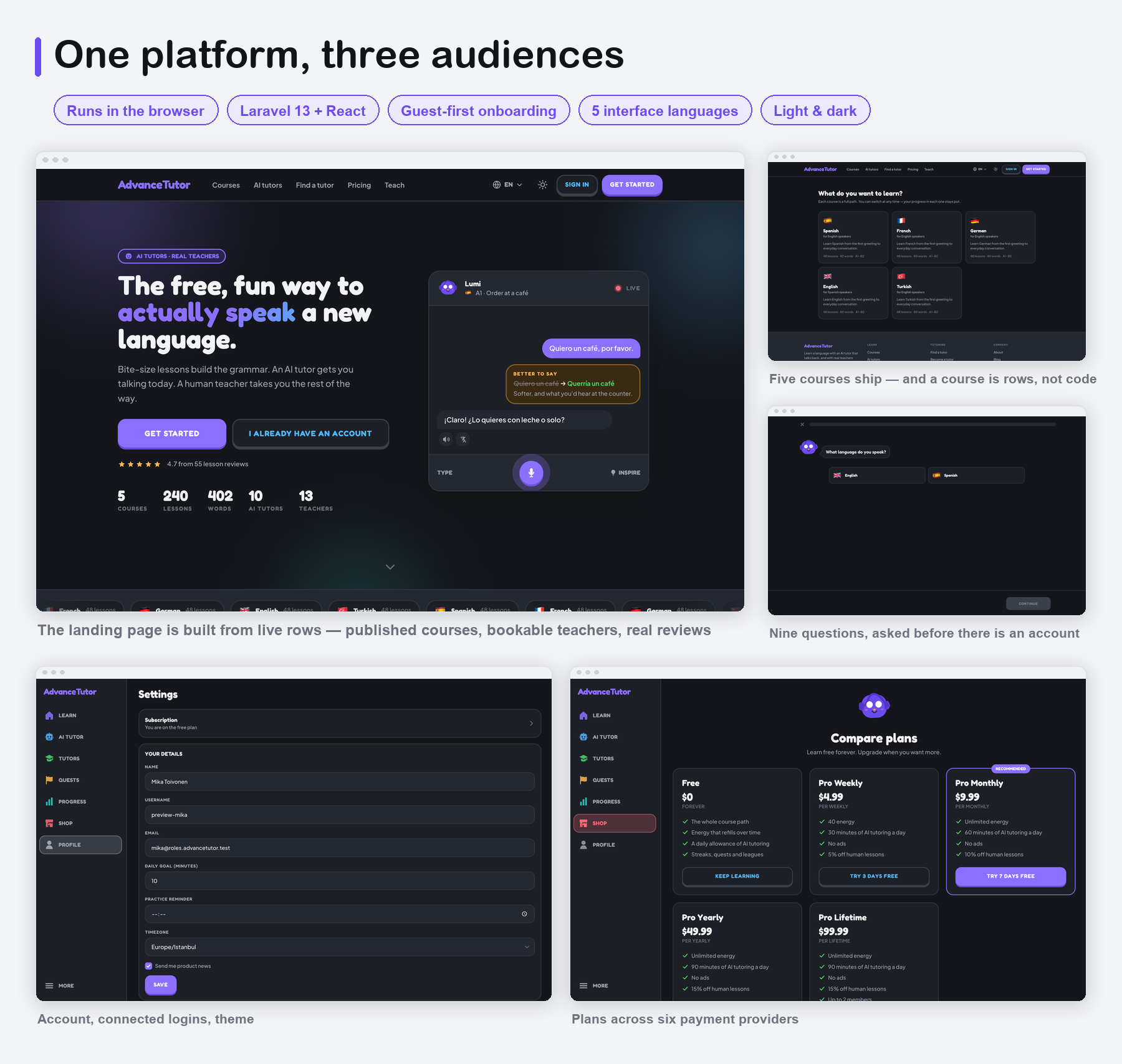 AdvanceTutor Web - one Laravel platform for learners, teachers and staff