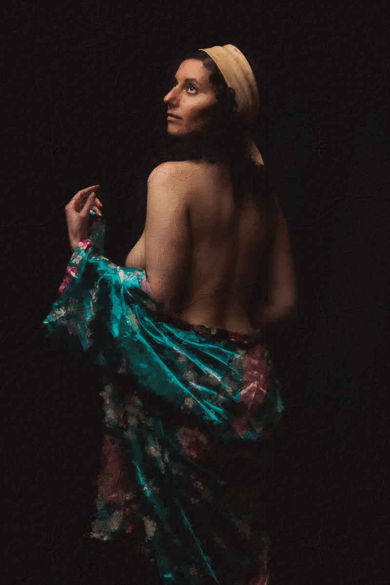 Fine art nude study with sculptural shadow