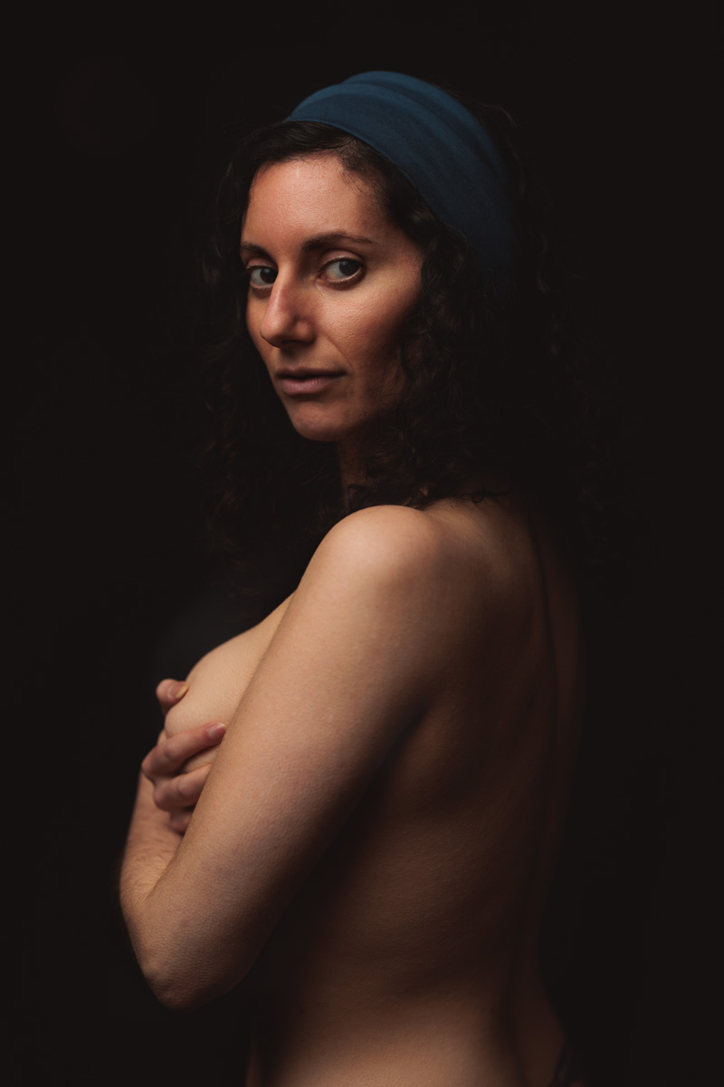 Fine art portrait study in sculptural black and white light