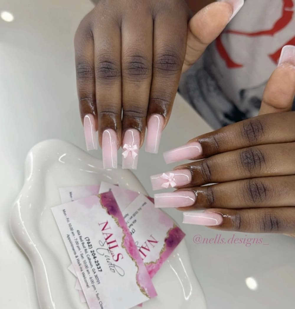 pink and white 3D, french and ombré nails, square shape — nail salon in Calhoun, GA — Sonny & Tee