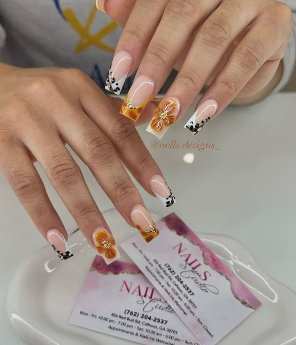nude and white nail art and french nails, square shape — nail salon in Calhoun, GA — Sonny & Tee