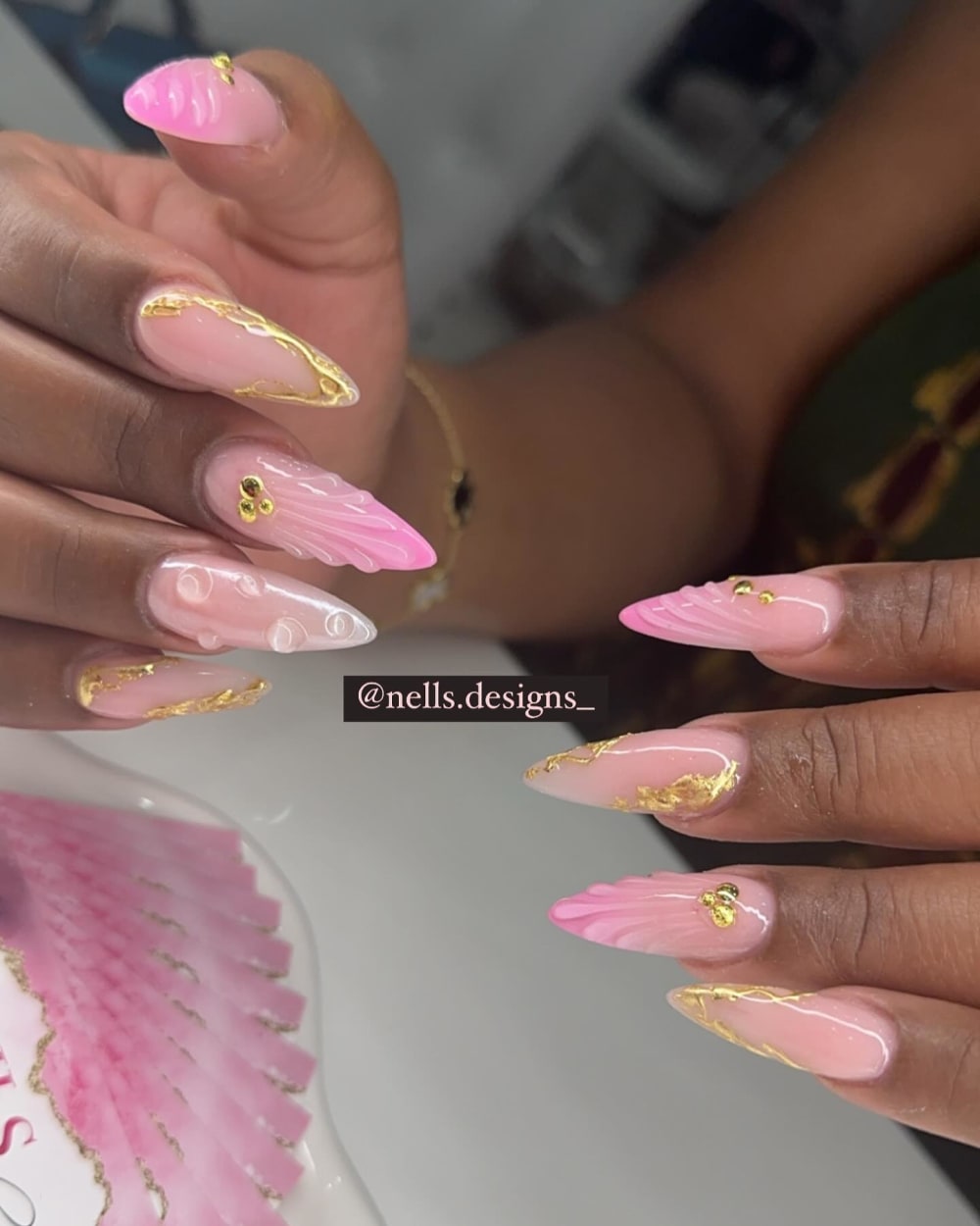 pink and nude 3D, nail art and ombré nails, stiletto shape — nail salon in Calhoun, GA — Sonny & Tee