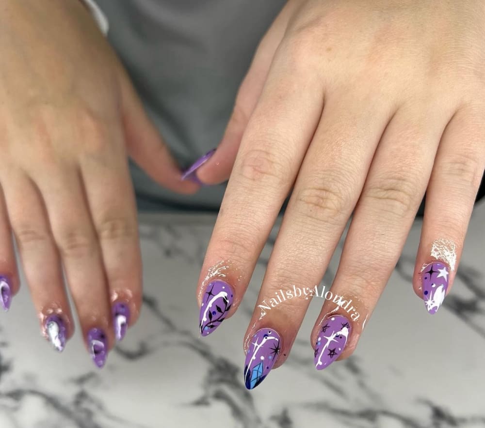 pink and chrome chrome, nail art and glitter nails, almond shape — nail salon in Calhoun, GA — Sonny & Tee