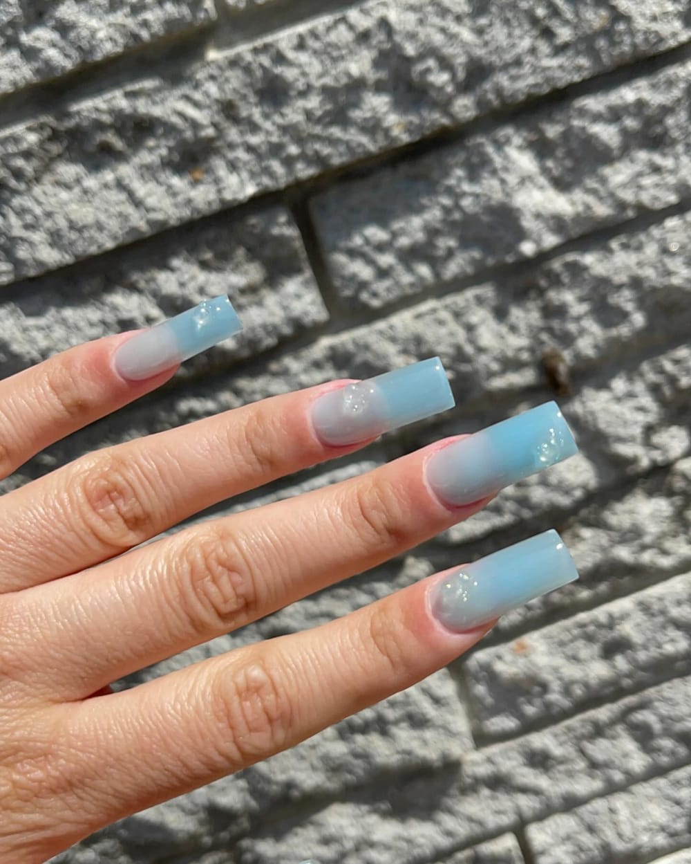 blue and white ombré and minimal nails, square shape — nail salon in Calhoun, GA — Sonny & Tee