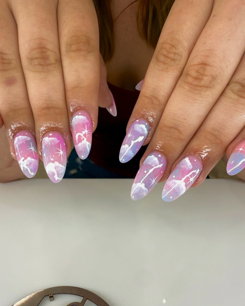 pink and blue nail art and ombré nails, almond shape — nail salon in Calhoun, GA — Sonny & Tee