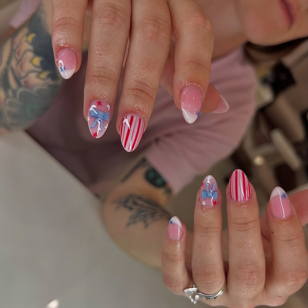 pink and blue nail art, 3D and ombré nails, almond shape — nail salon in Calhoun, GA — Sonny & Tee