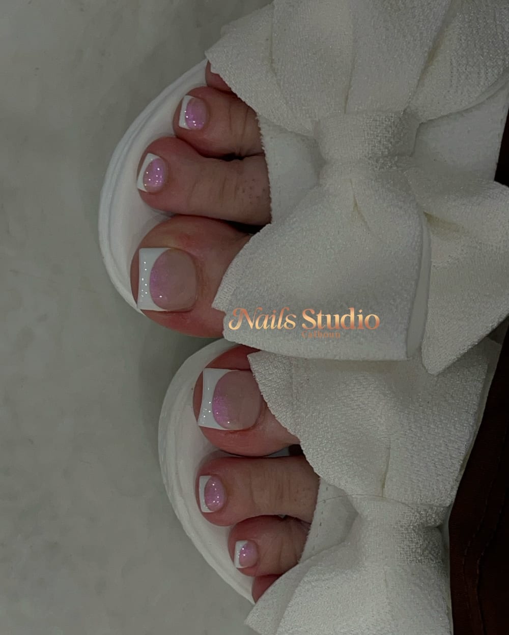 white and nude french and glitter nails, square shape — nail salon in Calhoun, GA — Sonny & Tee