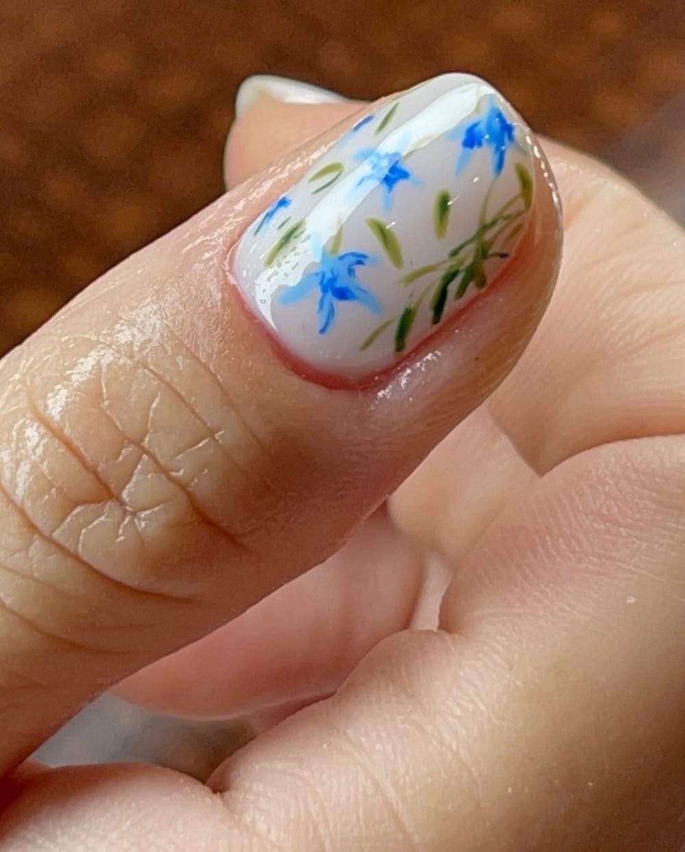 white and blue nail art and minimal nails, square shape — nail salon in Calhoun, GA — Sonny & Tee