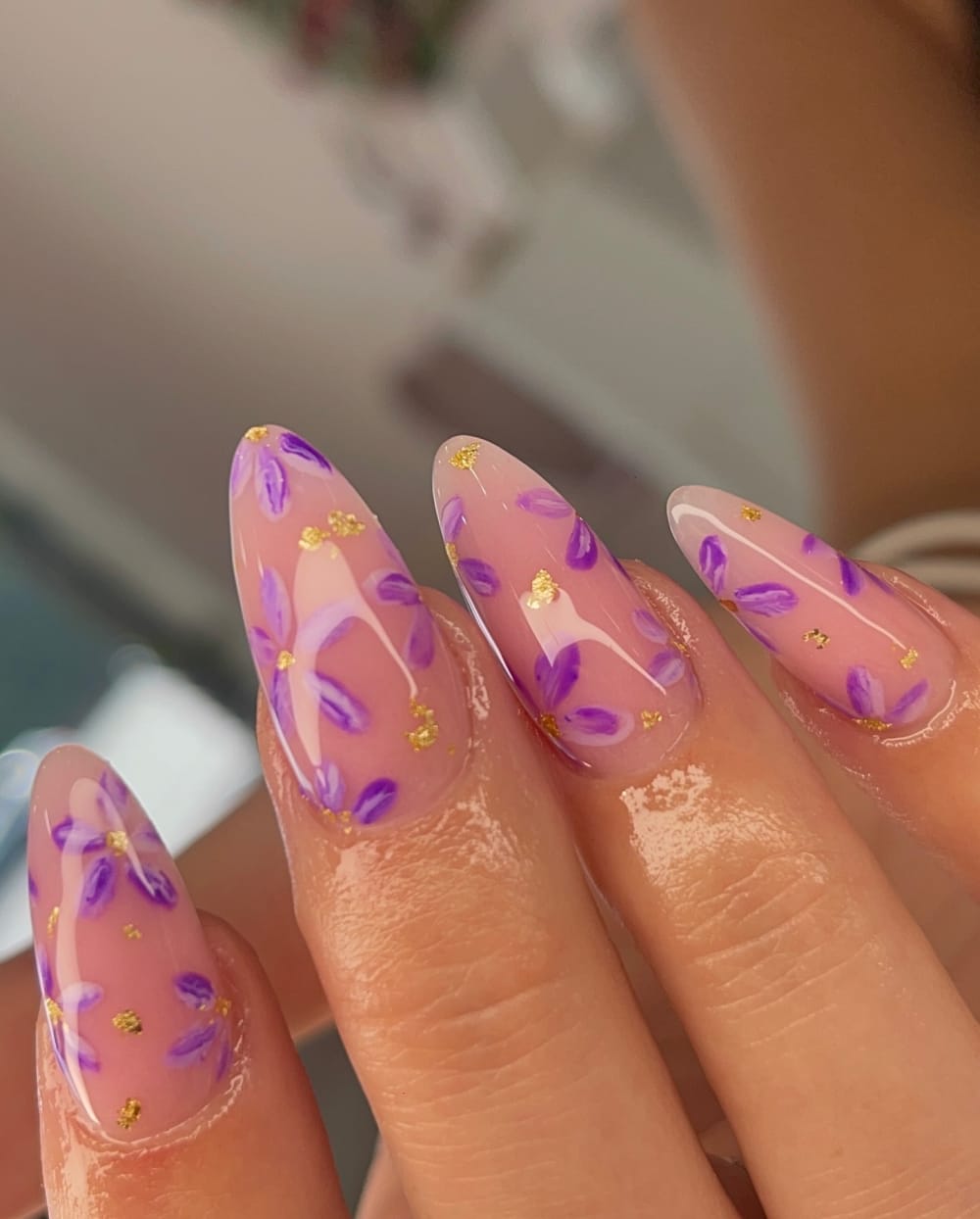 nude and gold nail art and glitter nails, almond shape — nail salon in Calhoun, GA — Sonny & Tee