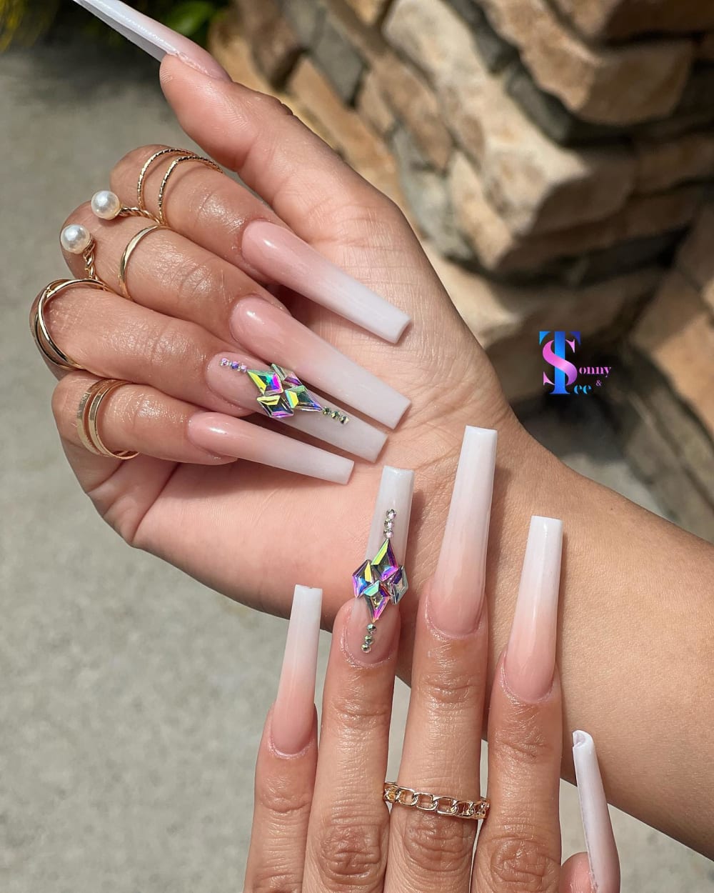 nude and white 3D and minimal nails, coffin shape — nail salon in Rome, GA — Sonny & Tee