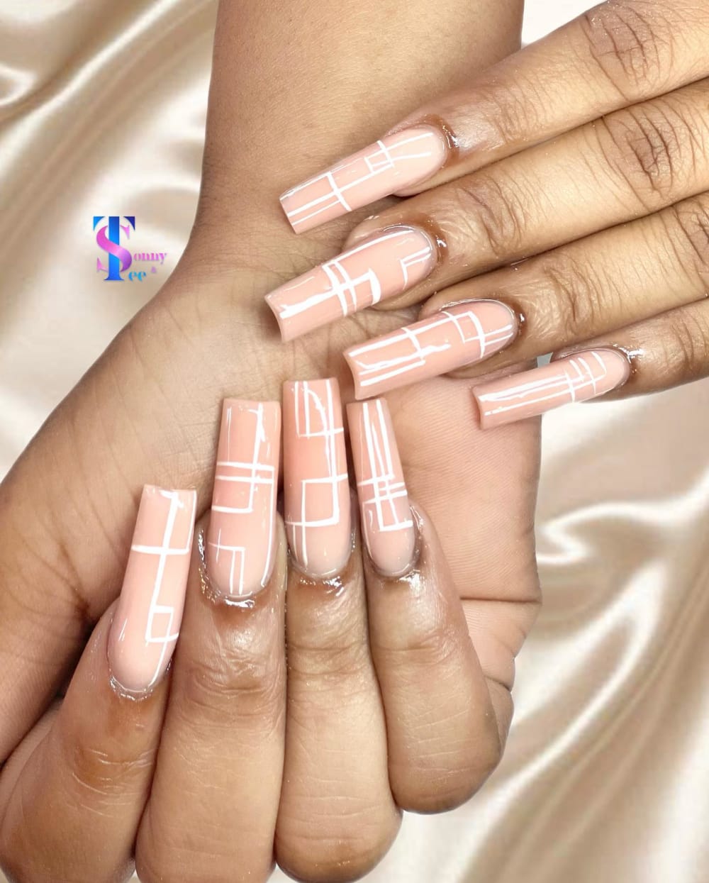nude and white nail art and minimal nails, coffin shape — nail salon in Rome, GA — Sonny & Tee