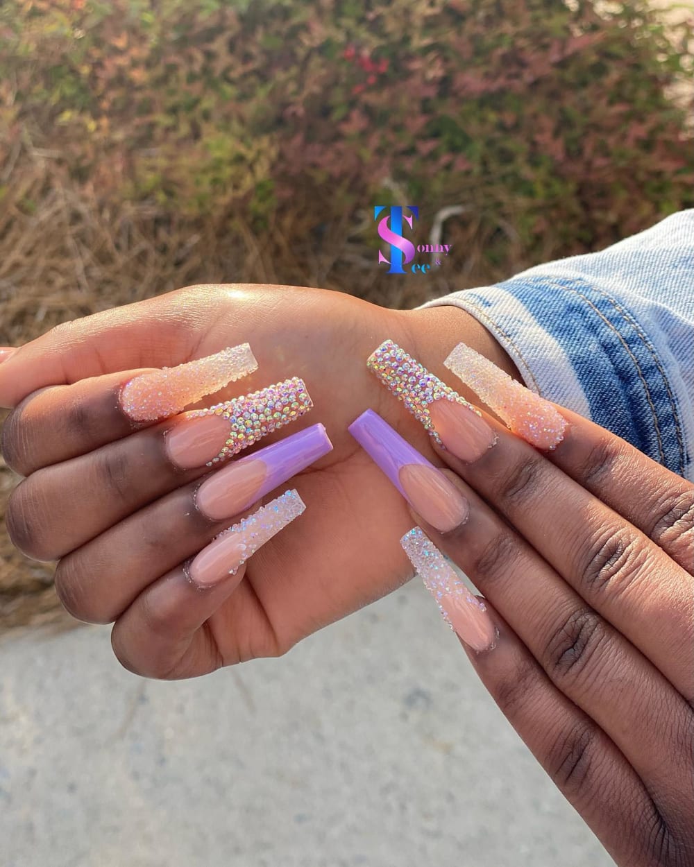 nude and pink 3D and glitter nails, coffin shape — nail salon in Rome, GA — Sonny & Tee