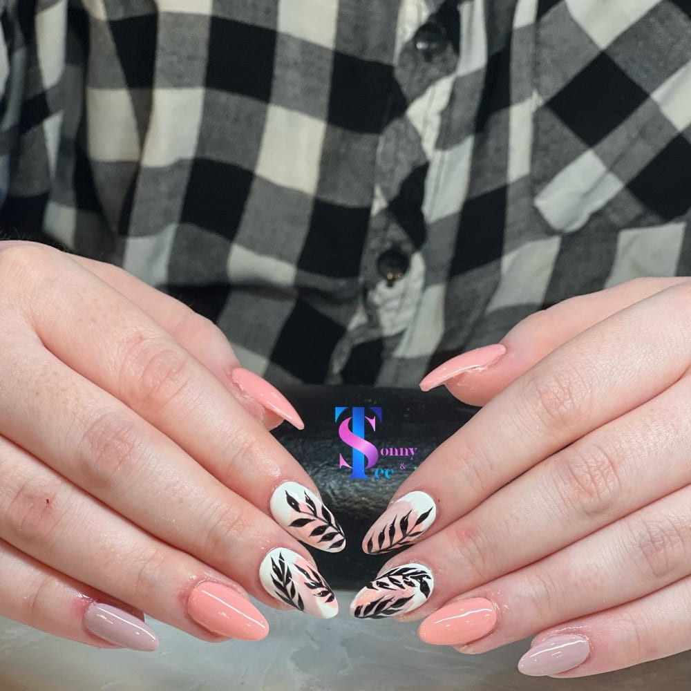 nude and white nail art and minimal nails, oval shape — nail salon in Rome, GA — Sonny & Tee