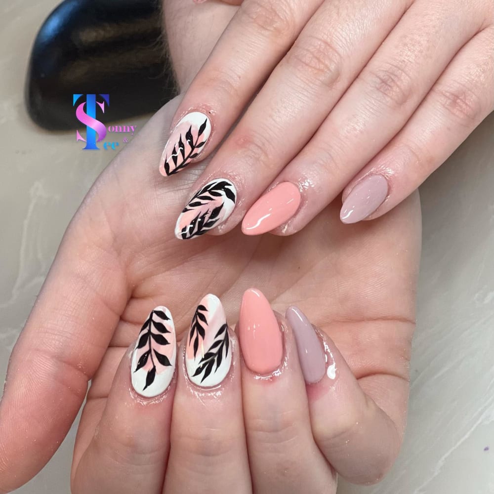 nude and white nail art and minimal nails, oval shape — nail salon in Rome, GA — Sonny & Tee