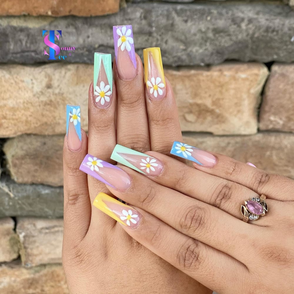 nude and white french and nail art nails, coffin shape — nail salon in Rome, GA — Sonny & Tee