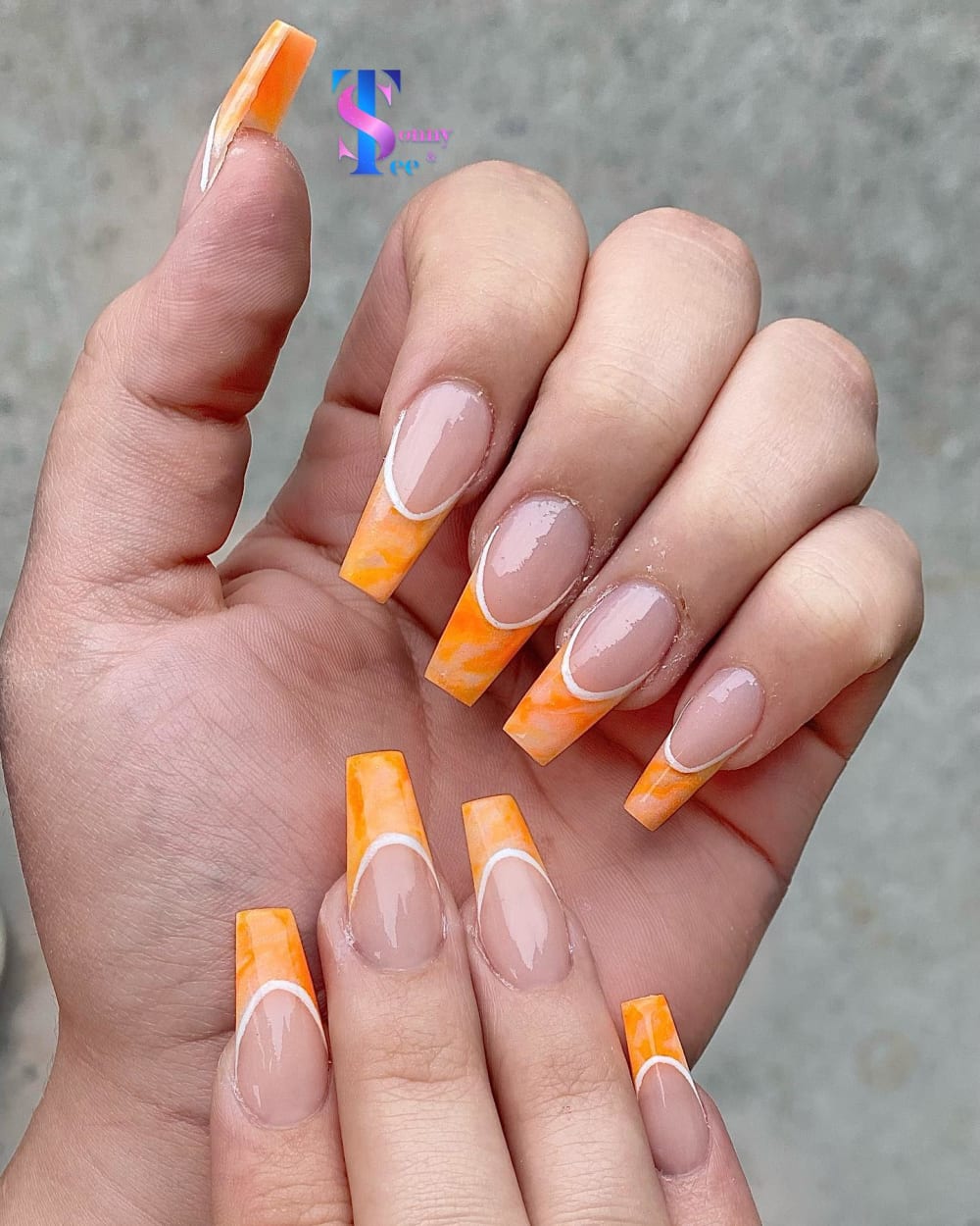 nude and white french and nail art nails, square shape — nail salon in Rome, GA — Sonny & Tee