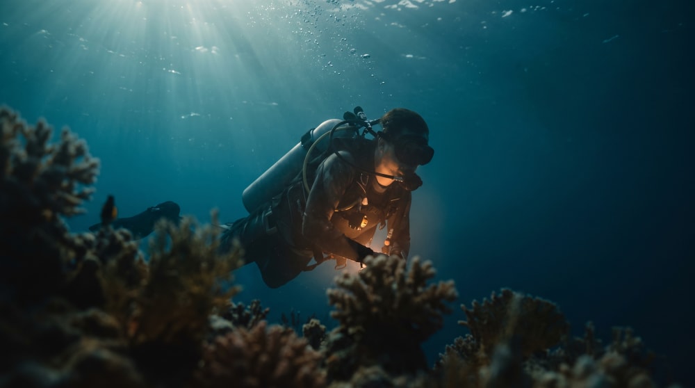 Open Water diver on a shallow tropical reef