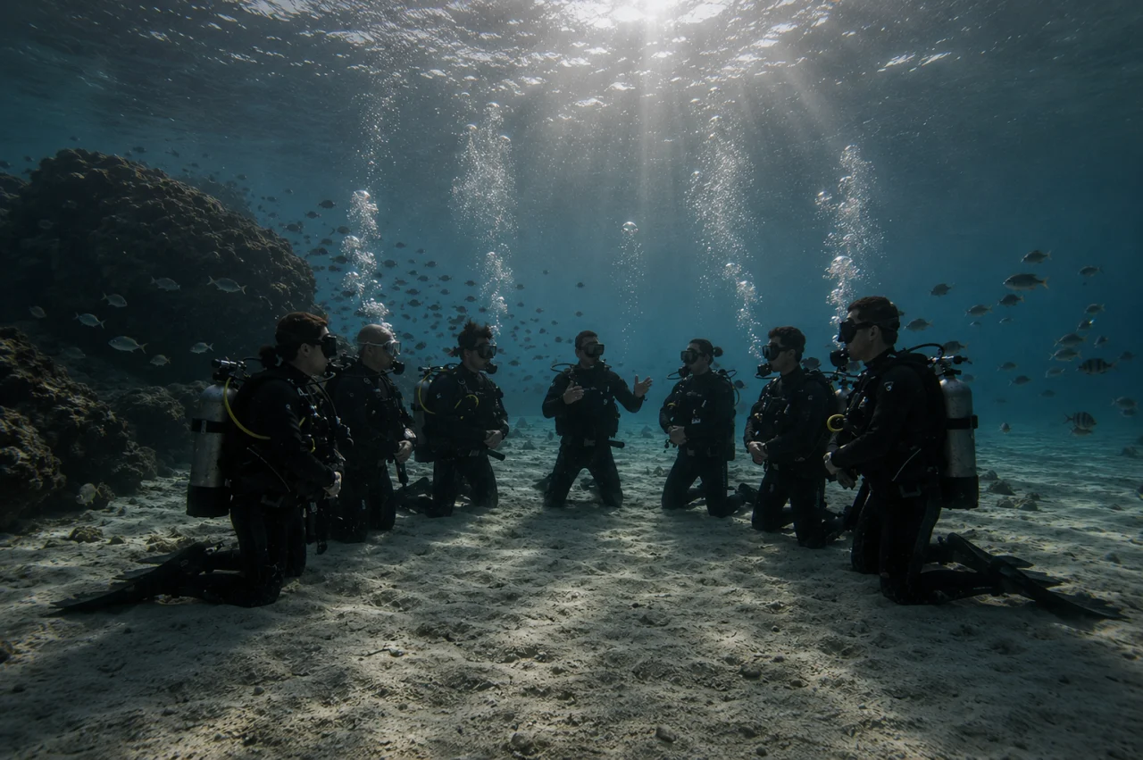 Divers exploring a vibrant reef in Vietnam