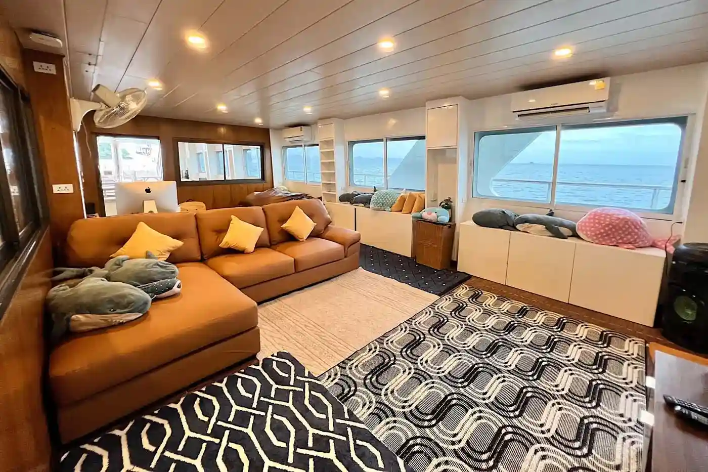 Bright lounge and relaxation area on board