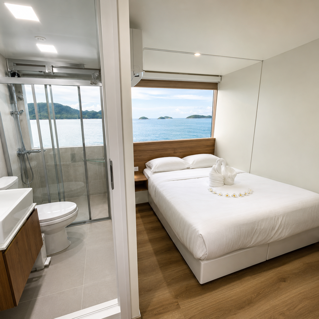 Twin-bed air-conditioned cabin with porthole view