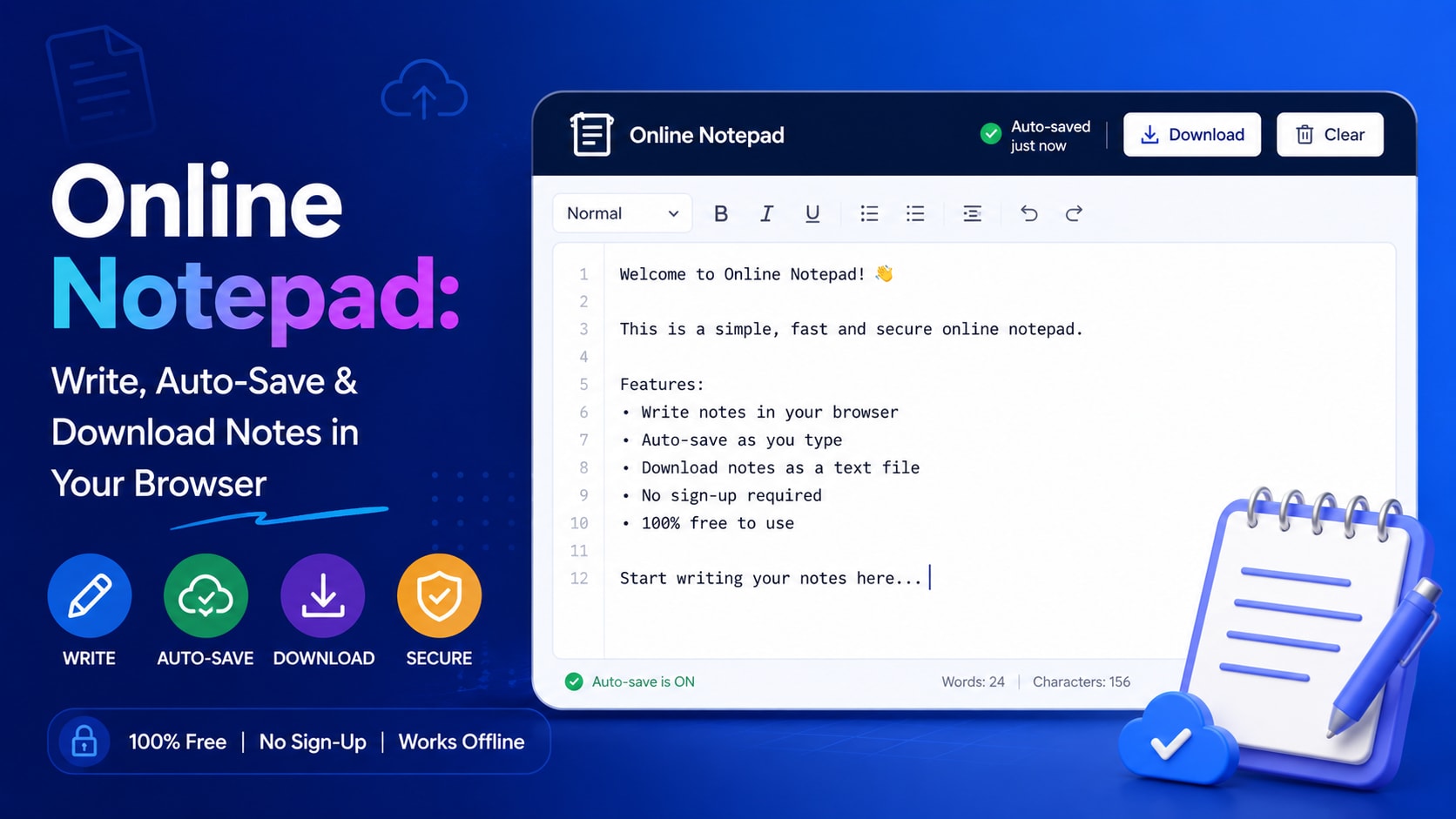 Online Notepad: Write, Auto-Save & Download Notes in Your Browser