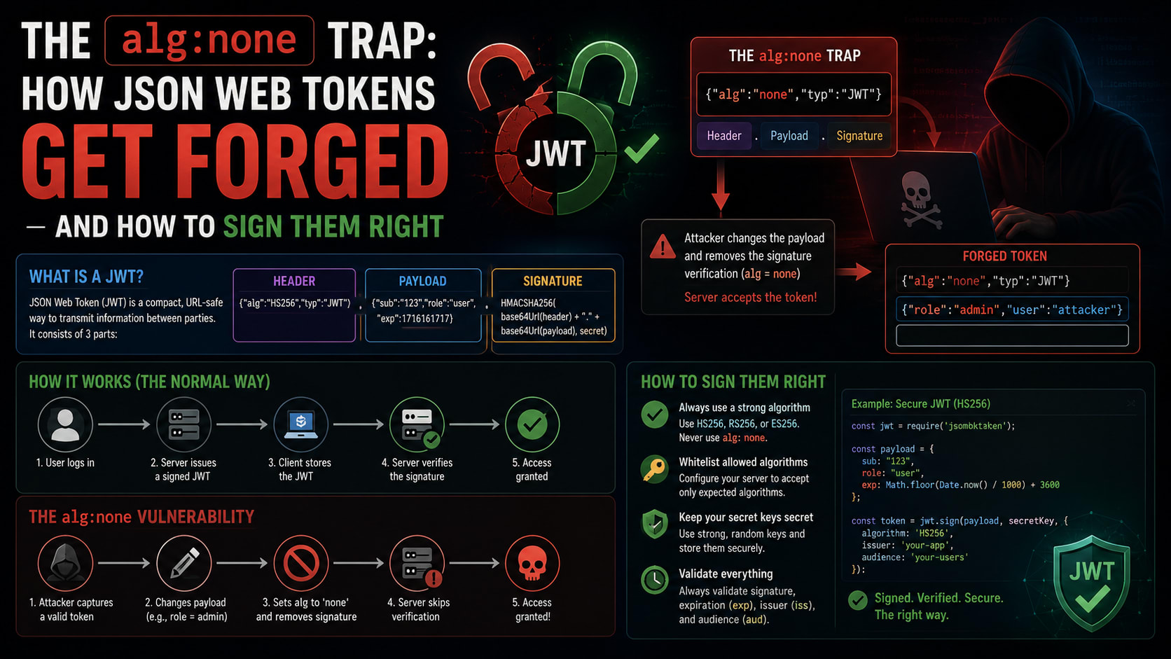 The alg:none Trap: How JSON Web Tokens Get Forged — and How to Sign Them Right