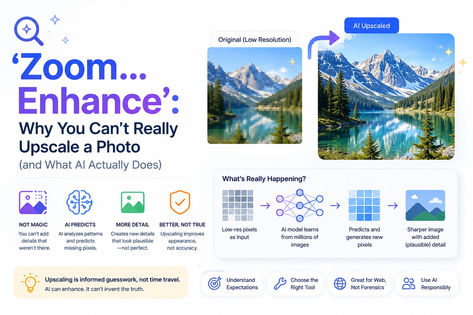 'Zoom… Enhance': Why You Can't Really Upscale a Photo (and What AI Actually Does)
