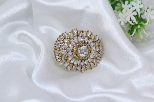 Lux Crystal Cluster Round Adjustable Ring with Gold Finish & Sparkling CZ Stones