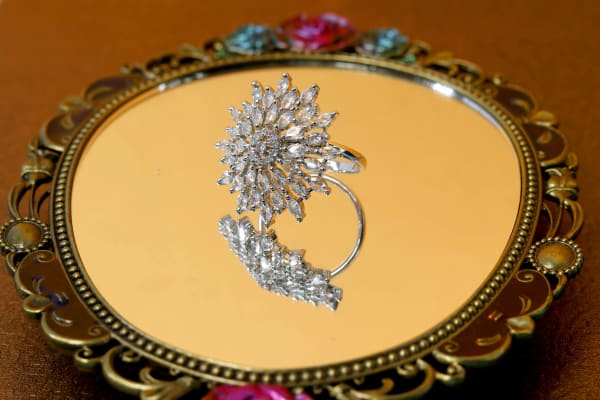 Silver Plated Cluster Floral Ring with Marquise CZ Stones – Party Statement
