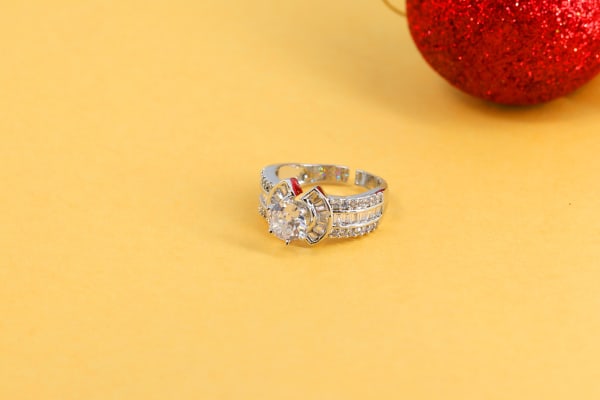 Silver-Plated Adjustable Solitaire Ring | Baguette & CZ Stone Design