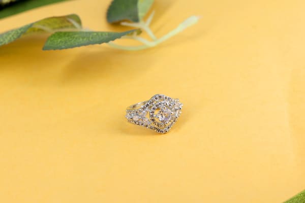 Silver Triple-Stone Halo Ring | Sparkling Party & Daily Wear Jewelry