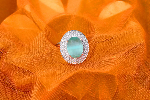 Green Oval Stone Ring for Women | Elegant Party Wear Cocktail Ring