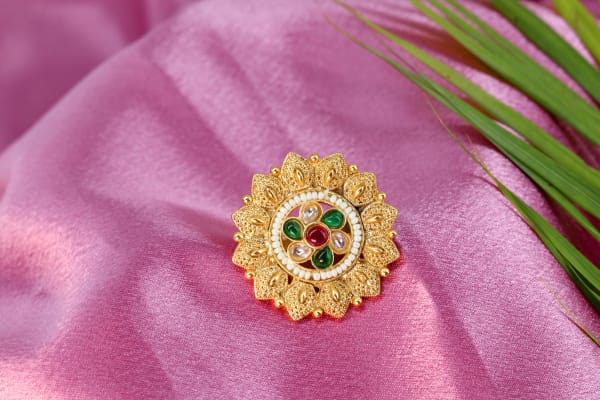 Golden Floral Adjustable Ring for Women | Multicolor Stone Ethnic Party Wear Ring