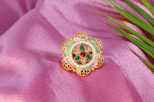 Floral Meenakari Adjustable Ring for Women | Traditional Party Wear Statement Ring