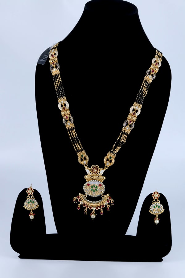Traditional Kundan Meenakari Necklace Set for Women | Bridal Temple Jewellery with Earrings | Gold-Plated Wedding Necklace Set