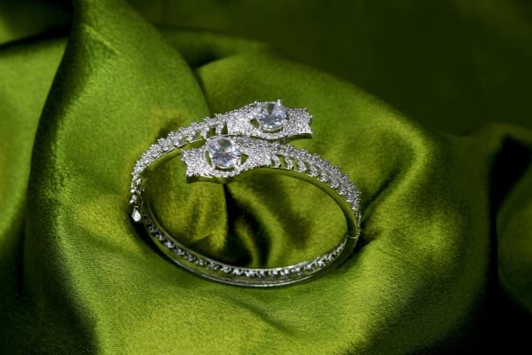 Premium Silver-Plated Solitaire American Diamond Double Kada Bracelet for Women | Full Micro CZ Studded Jewellery | Wedding, Party & Festive Wear