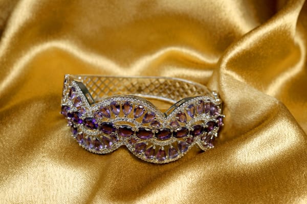 Premium Purple Stone CZ Kada for Women | Designer Amethyst Look Bracelet | Bridal, Party Wear & Festive Jewellery