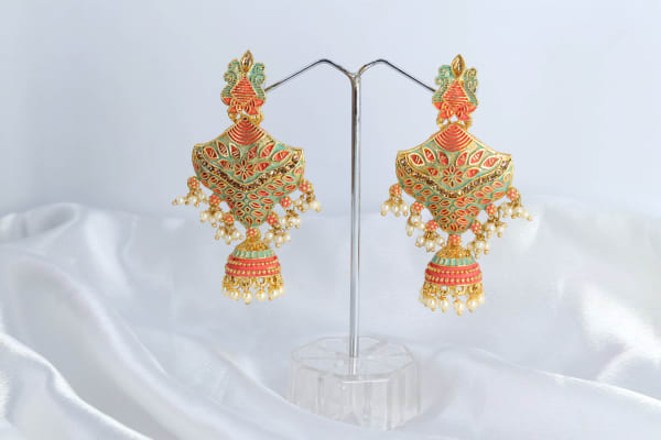 Handcrafted Multicolor Meenakari Jhumka Earrings for Women | Gold-Plated Traditional Rajasthani Earrings with Pearls | Ethnic Wedding & Festive Jewellery