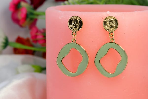 Trendy Mint Green Abstract Resin Drop Earrings for Women | Gold-Plated Modern Statement Danglers | Daily Wear Lightweight Western Earrings