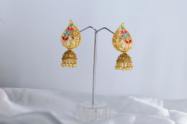 Gold-Plated Multicolor Peacock Meenakari Jhumka Earrings for Women | Traditional Ethnic Dangler with Pearl Drops | Wedding & Festive Jewellery