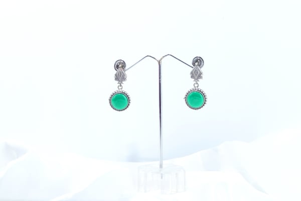 Elegant Oxidised Silver Green Stone Drop Earrings for Women | Antique Boho Tribal Design | Daily Wear & Festive Wear Statement Earrings
