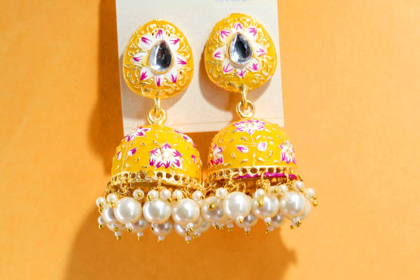 Premium Black Enamel Jhumka Earrings for Women | Handcrafted Traditional Earrings with Pearl Drops | Wedding & Festive Wear Jewellery