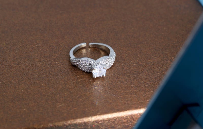 Silver Adjustable Solitaire Ring with CZ Studded Band – Elegant Daily Wear